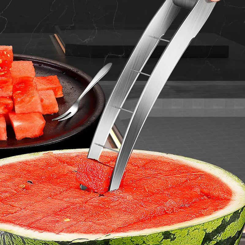 Watermelon Cutter Slicer Stainless Steel Watermelon Cube Cutter Safe Watermelon Fruit Knives Melon Cutter for Kitchen Gadget