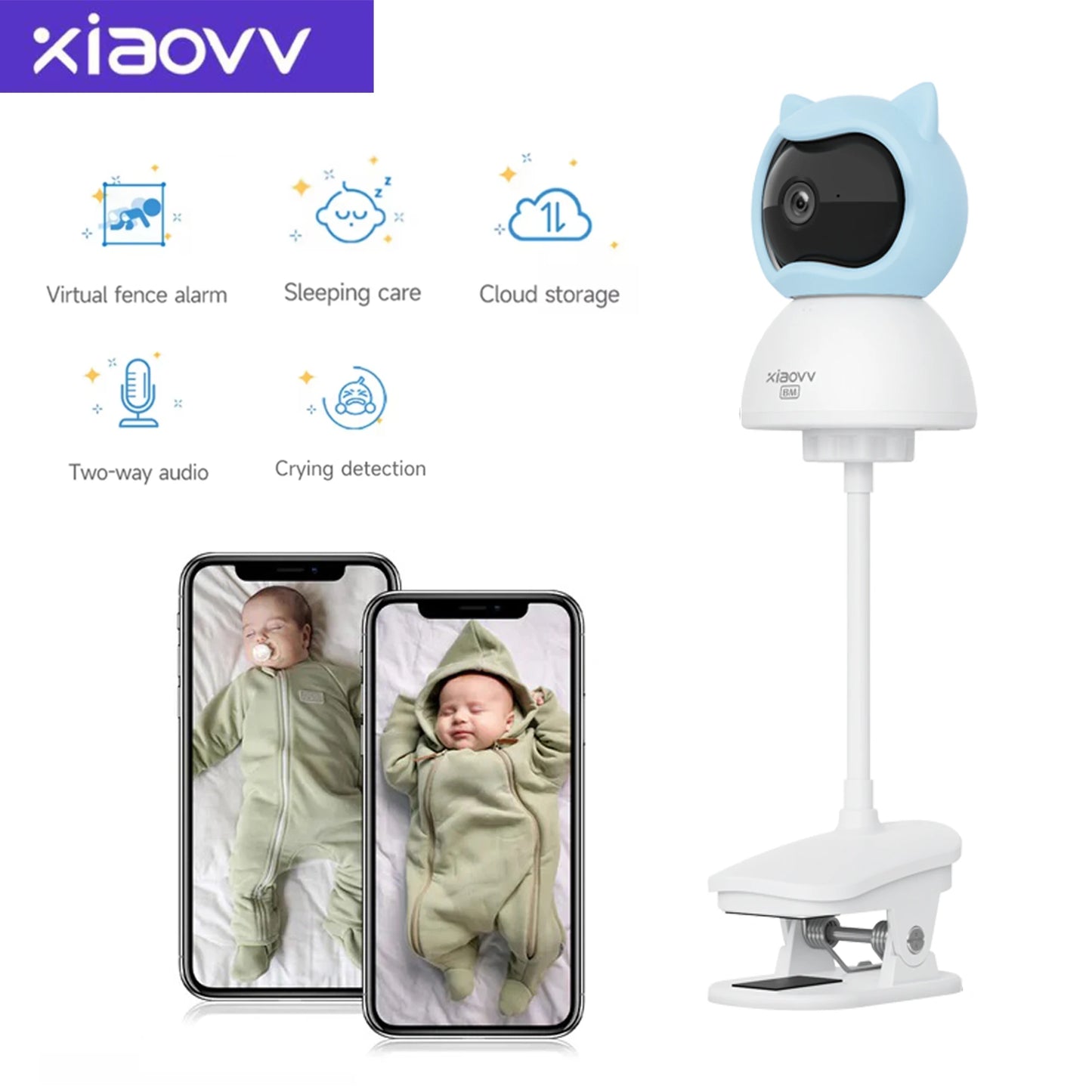 XIAOVV 4MP WiFi indoor Baby Monitor Two-Way Audio Motion Detection Night Vision Baby Camera for Home Security 360°