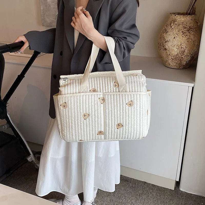 MILANCEL New High-capacity Mummy Bag Embroidered Teddy Bear Mother and Baby Handbag