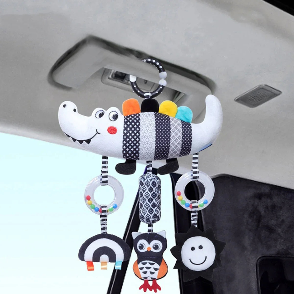 Baby Rattle Hanging Toy Carseat Black & White Rattle Hanging Activity Stroller Toy for Newborns Boys and Girls Gifts Crocodile C