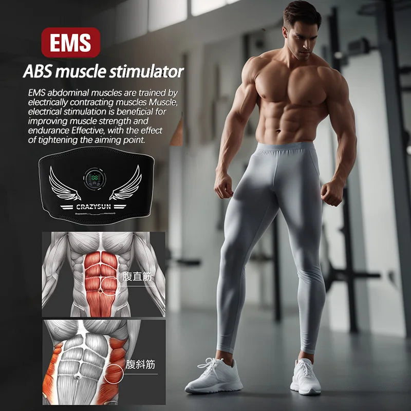 Smart Muscle Toner EMS Muscle Stimulator Electric Abdominal Toning Belt USB Recharge Body Slimming Massager Weight Loss Fitness