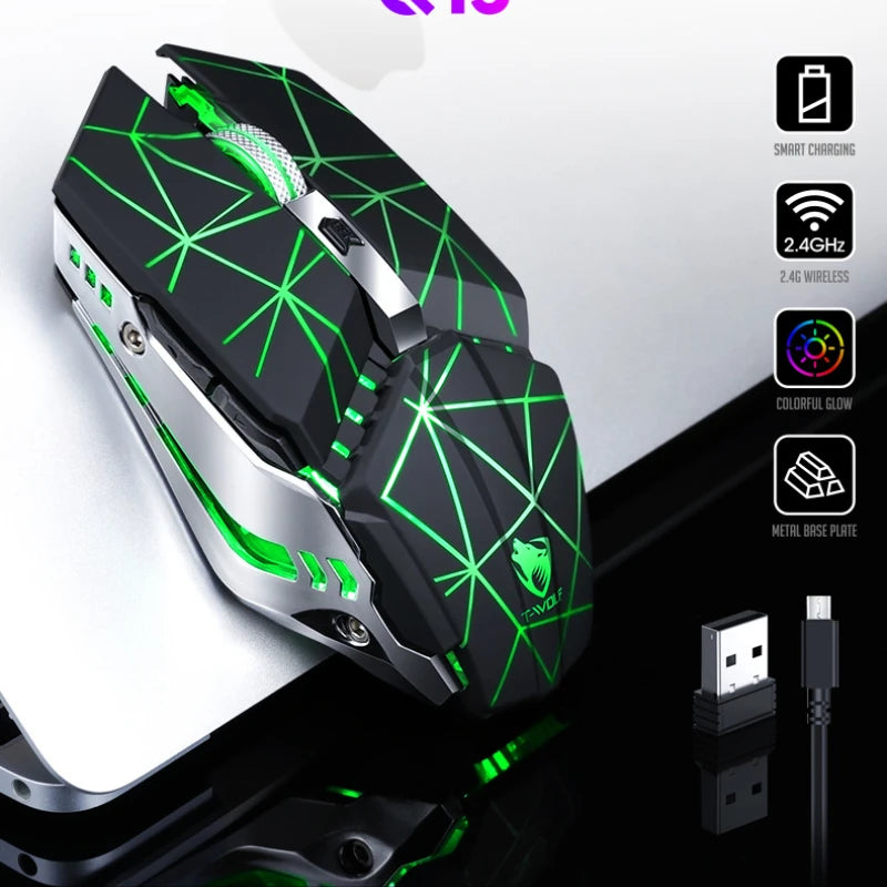 Four gear dpi adjustment Thunder Wolf Q15 charging mute wireless mouse laptop peripherals office games USB mouse