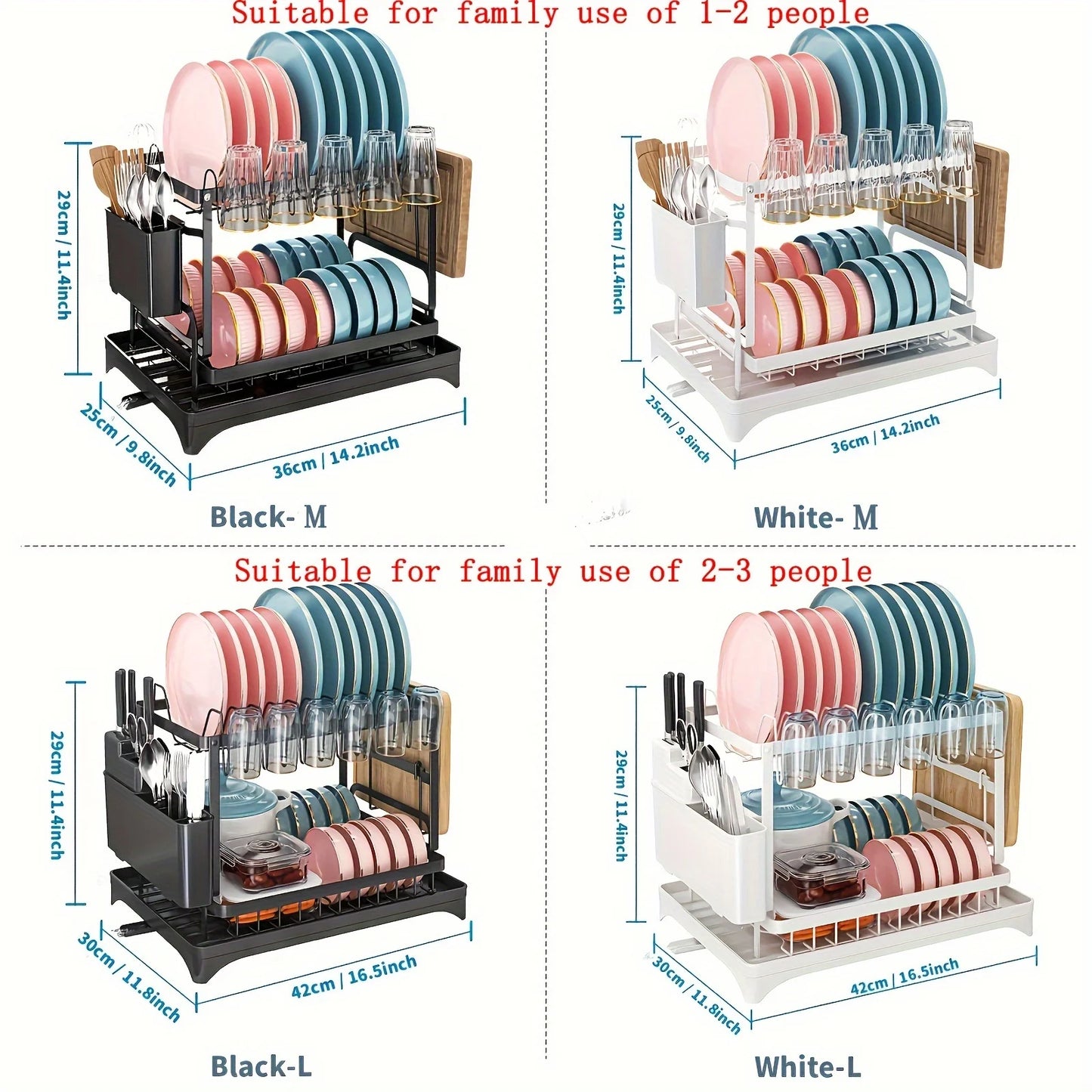 Dish Drying Rack, 2 Tier Large Dish Drying Rack for Kitchen Counter with Drainboard Stainless Steel Dish Drainer for Dish&Cup