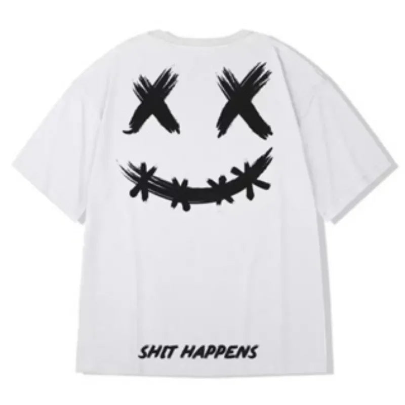 8XL Loose Fitting Fashionable Trendy American Smiling Expression Print T-shirt Comfortable Casual Men's Versatile Couple Outfit