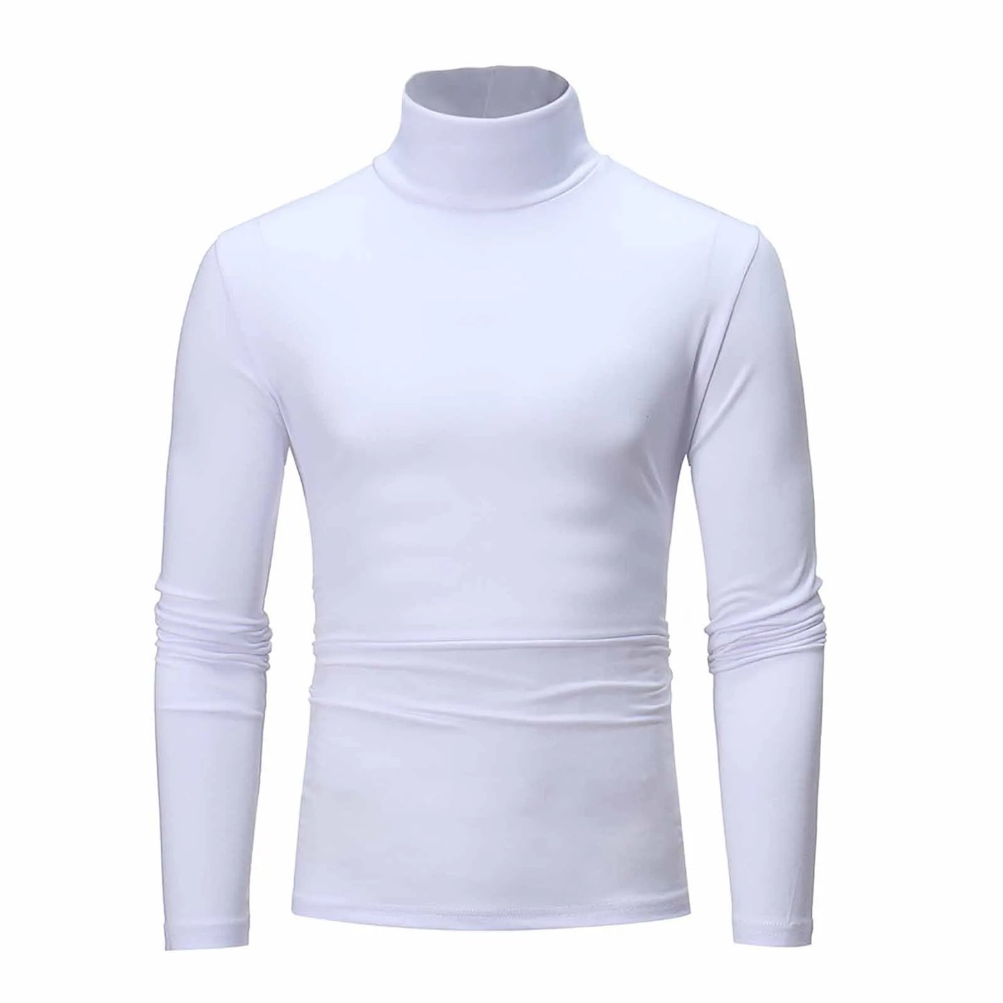 Autumn Winter Fashion Pullover Men's High Neck T-shirt Solid Colors Slim Fit Long Sleeve Cotton Breathable Casual Style