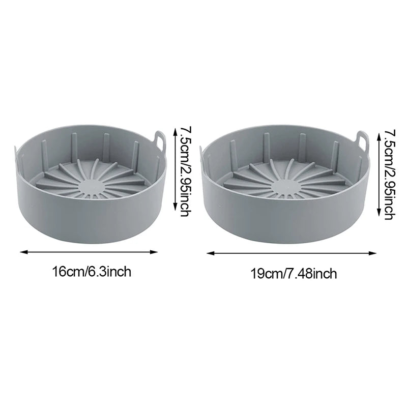 Round Reusable Air Fryer Silicone Pot Air Fryer Mat Fried Chicken Basket Oven Baking Pizza Tray Air Fryer Accessories 16 cm 19cm