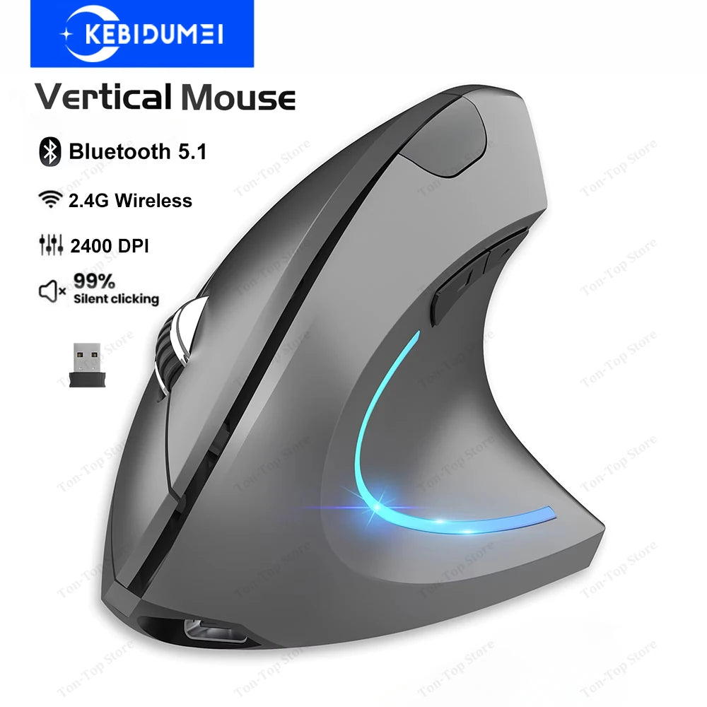 Vertical Mouse Ergonomic Mouse 2.4G Wireless Mouse Bluetooth 5.1 Mouse Rechargeable Mice Silent Mouse 2400 DPI for PC Laptop