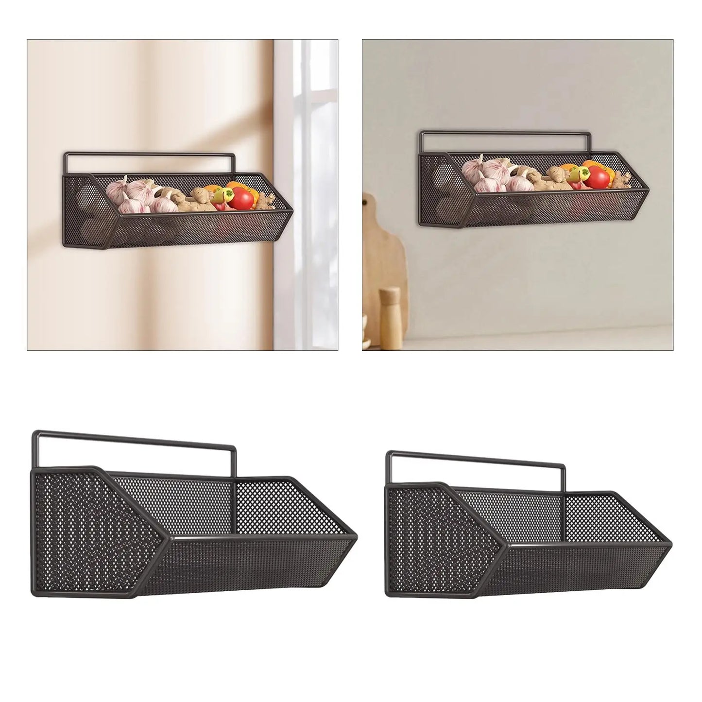 Hanging Wall Basket Space Saving Kitchen Organizer Wall Mounted Metal Hanging Rack for Home Restaurant Kitchen Onion Fruit