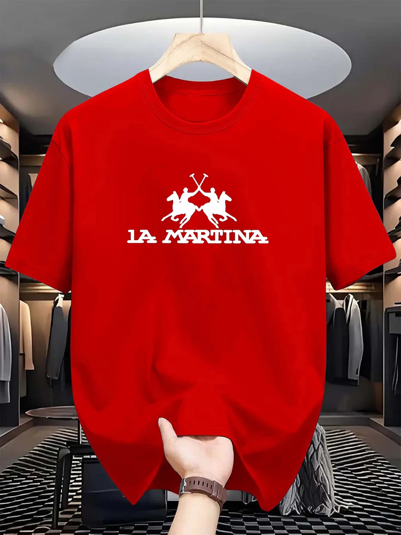 Men's summer 100% pure cotton fashionable casual loose sports LA MARTINA pattern printed round neck short sleeved T-shirt top