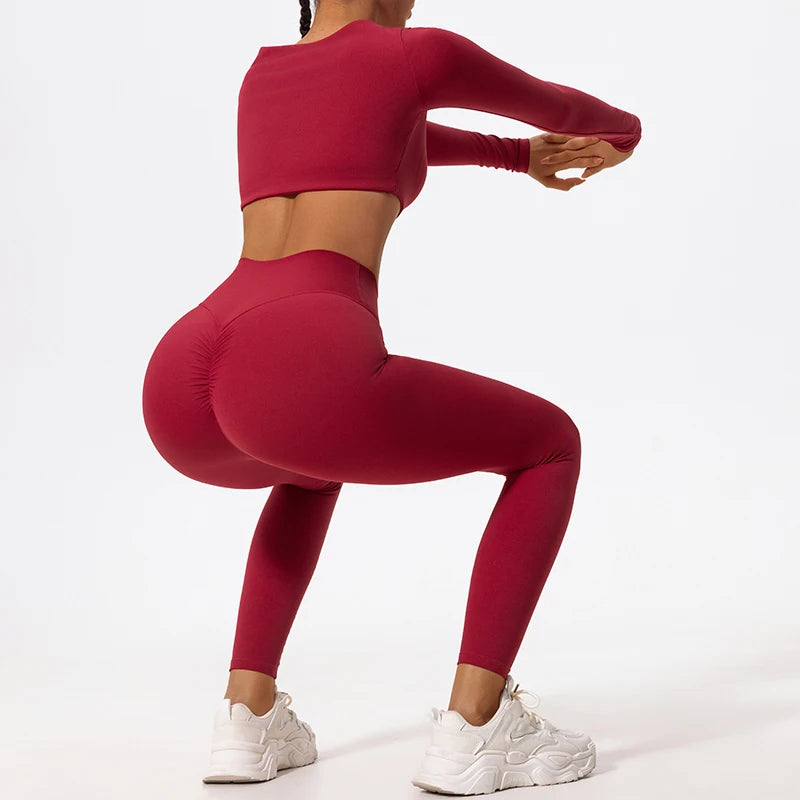 Ctenkevet Long sleeve Shirt Sports Set Women Fitness Yoga Suit Crop Top High Waist Gym Set Women Quick-Dry 2Pcs Yoga Clothes