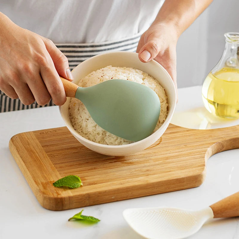 Silicone Rice Spoon Paddle Standing Rice Spatula Heat Resistant Nonstick Rice Scooper Sushi Mashed Potato Tool Kitchen Gadgets
