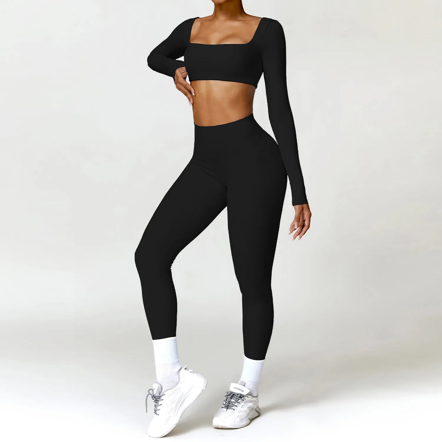 Ctenkevet Long sleeve Shirt Sports Set Women Fitness Yoga Suit Crop Top High Waist Gym Set Women Quick-Dry 2Pcs Yoga Clothes