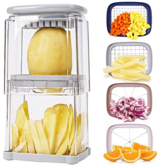 FZCSPEED Vegetable Chopper Cutter 4-in-1 Hand Vegetable Cutter with 4 Blades Kitchen Tool Mini Food Chopper French Fries Cutter