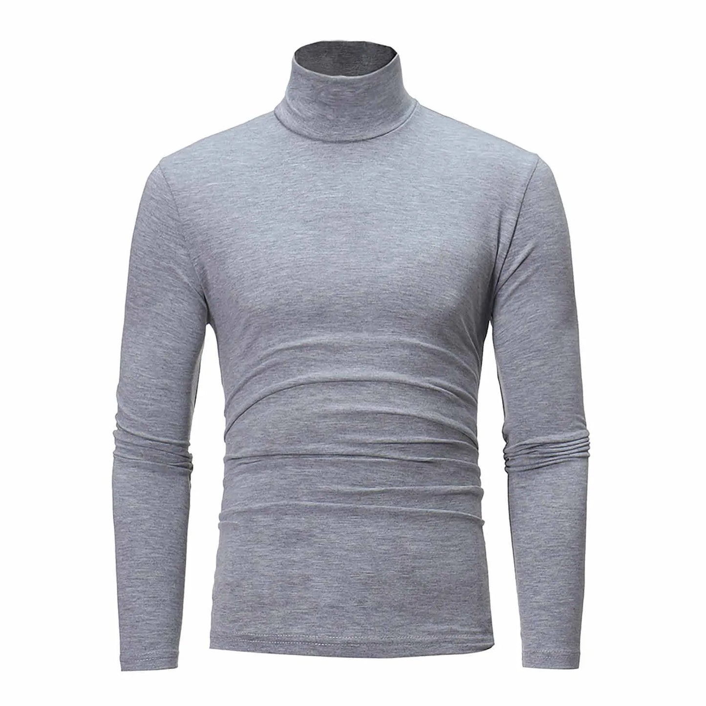Autumn Winter Fashion Pullover Men's High Neck T-shirt Solid Colors Slim Fit Long Sleeve Cotton Breathable Casual Style