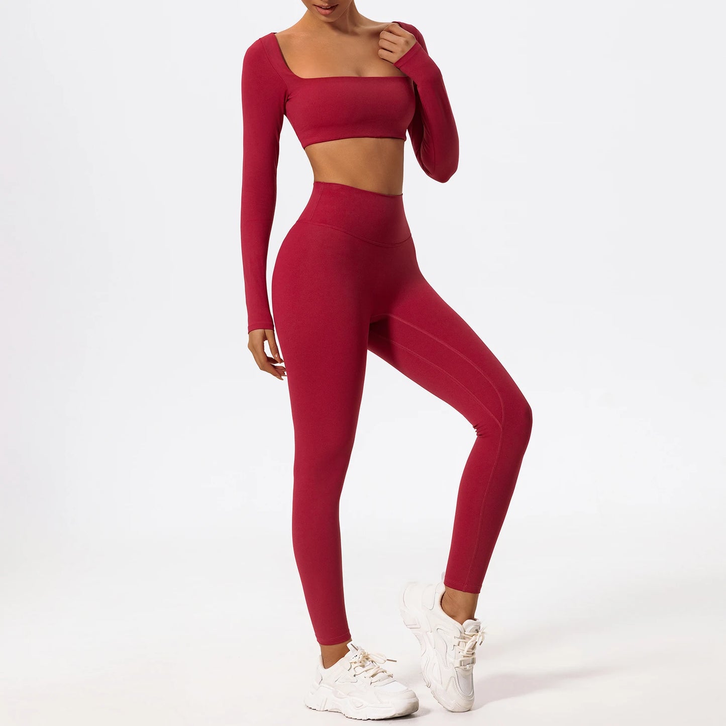 Ctenkevet Long sleeve Shirt Sports Set Women Fitness Yoga Suit Crop Top High Waist Gym Set Women Quick-Dry 2Pcs Yoga Clothes