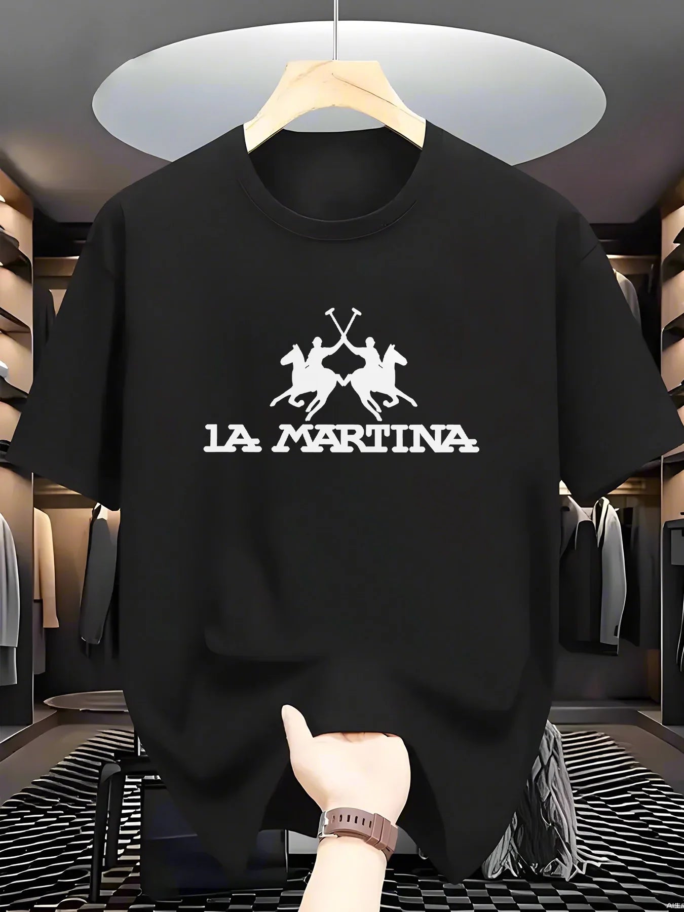 Men's summer 100% pure cotton fashionable casual loose sports LA MARTINA pattern printed round neck short sleeved T-shirt top