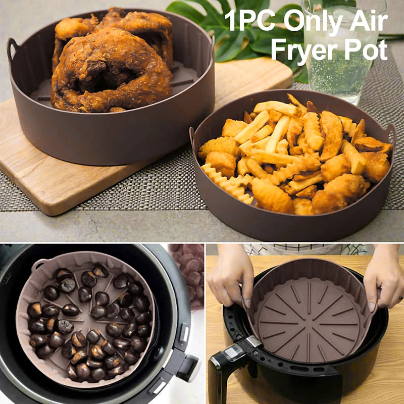 Round Reusable Air Fryer Silicone Pot Air Fryer Mat Fried Chicken Basket Oven Baking Pizza Tray Air Fryer Accessories 16 cm 19cm