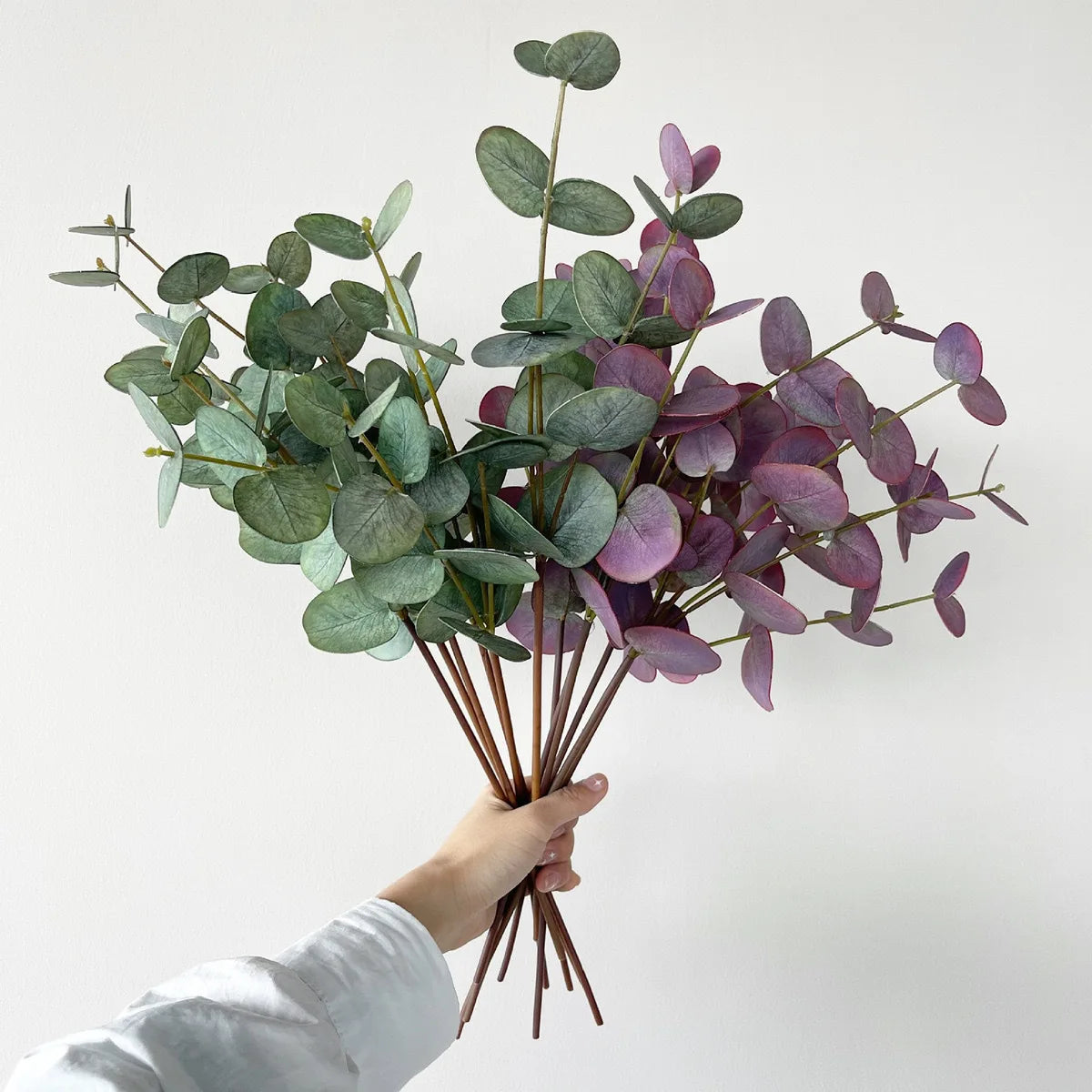 5Pc 3D Feel Latex Film Eucalyptus Leaf 3 Forks Artificial Green Plants Wedding Flower Arrangement Bouquet Luxury Home Decoration