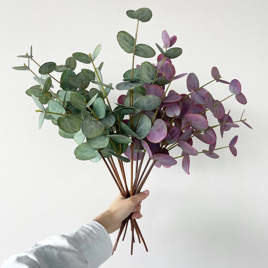 5Pc 3D Feel Latex Film Eucalyptus Leaf 3 Forks Artificial Green Plants Wedding Flower Arrangement Bouquet Luxury Home Decoration