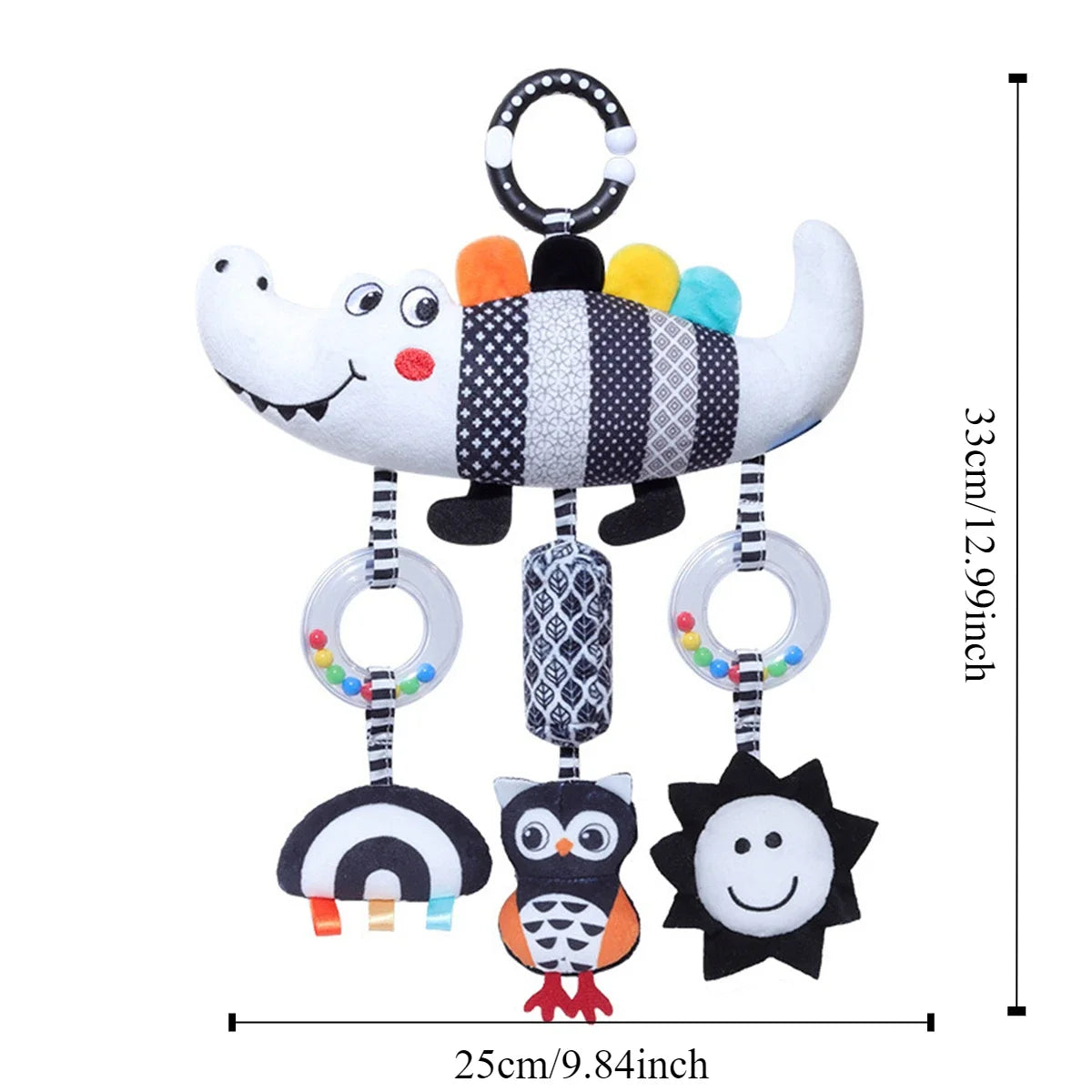 Baby Rattle Hanging Toy Carseat Black & White Rattle Hanging Activity Stroller Toy for Newborns Boys and Girls Gifts Crocodile C