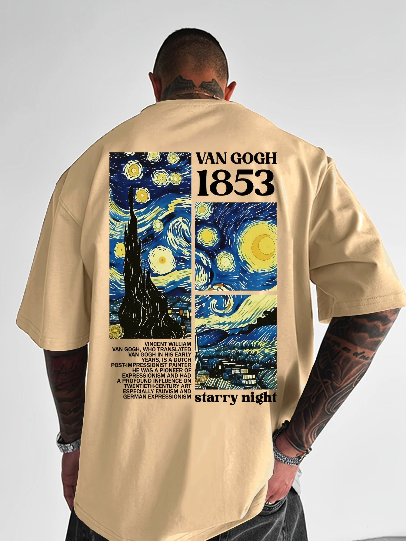 Men's summer 100% pure cotton fashionable casual loose tribute Van Gogh famous painting printed round neck short sleeved T-shirt