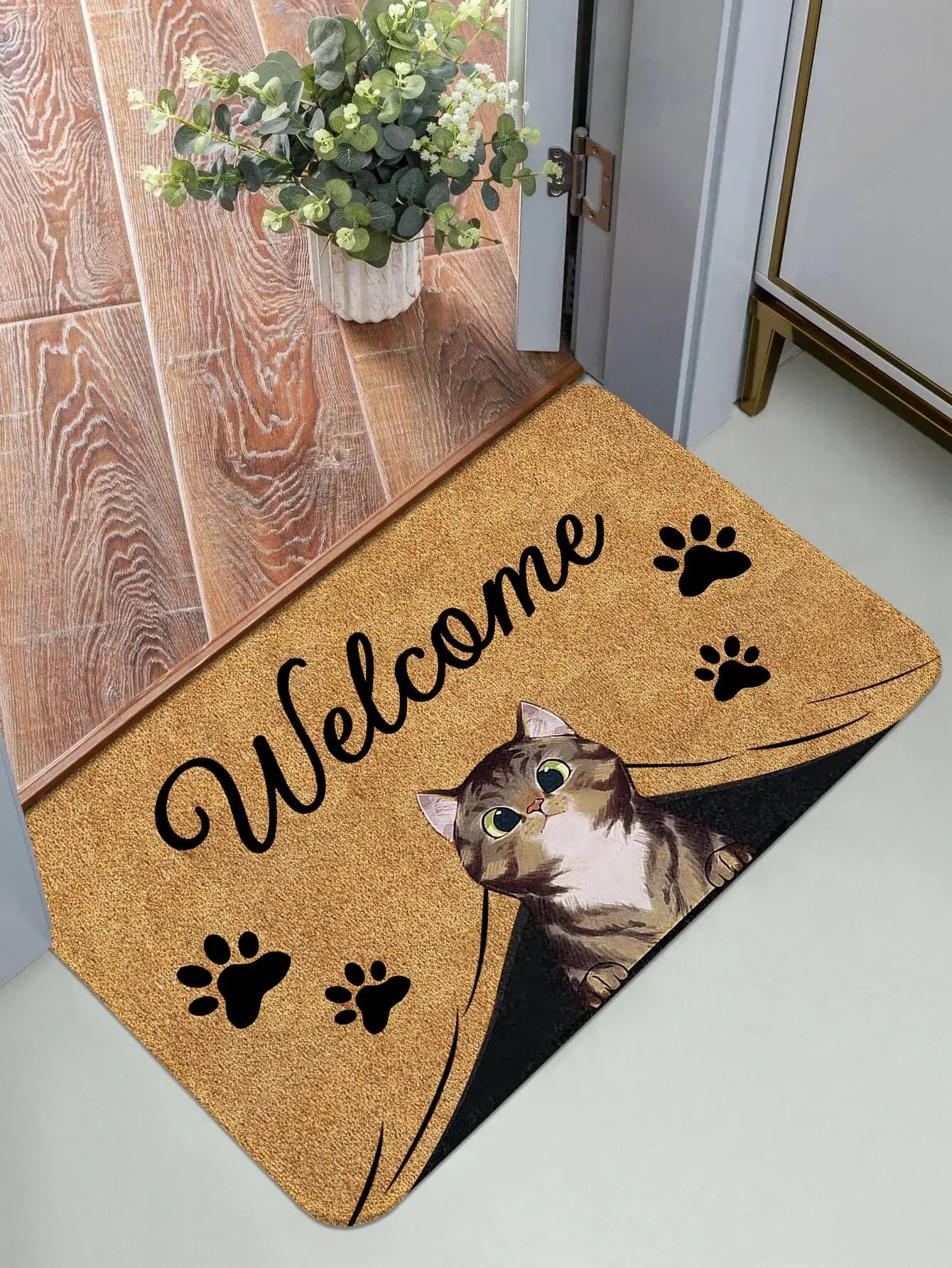 Lovely Cat Pattern Mat Home Indoor Welcome Cartoon Design Doormat Non-slip Entrance Floor Carpet Washable Bathroom Bedroom Rug