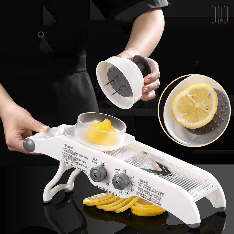 Lemon Slicer Adjustable Vegetable Food Cutter Slicing Machine Julienned with Basket Multifunctional Manual Potato Fruit Kitchen