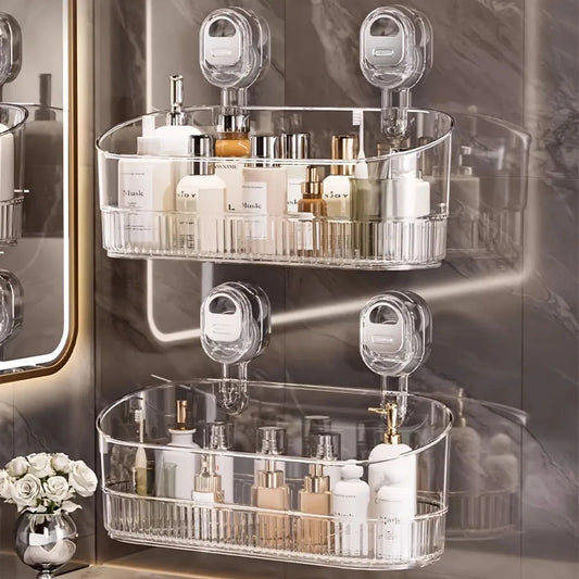 Suction Cup Storage Rack Bathroom Cosmetics Storage Box no Punching Kitchen, Bathroom, Multifunctional Storage and Drainage Rack