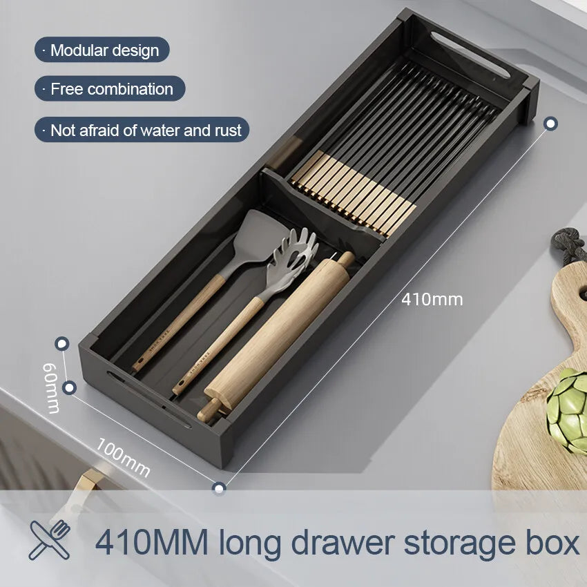 Kitchen Adjustable Dish Rack Under Cabinet Drawer Spoon Chopstick Storage Holder Retractable Spacing Drying Disc Shelf Organizer