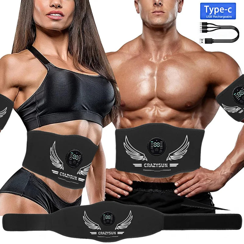 Smart Muscle Toner EMS Muscle Stimulator Electric Abdominal Toning Belt USB Recharge Body Slimming Massager Weight Loss Fitness