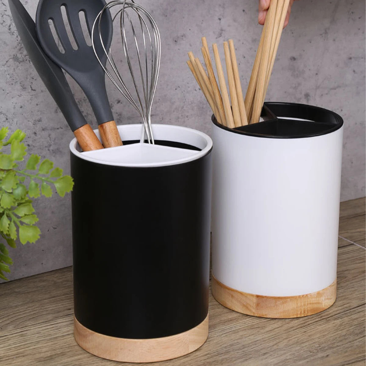 Kitchen Tableware Storage Bucket Utensil Holder Cutlery Drainer Plastic Chopstick Spoon Storage Rack Detachable 3 Divided