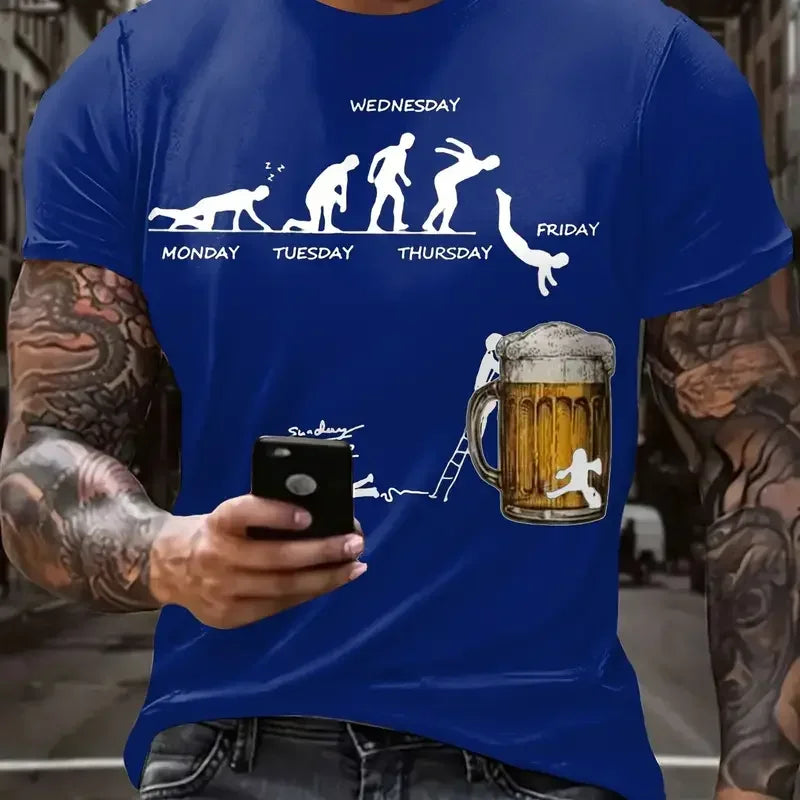 Fun 3D Beer Printed Men's T-shirt Summer Casual O-neck Short sleeved Top Hip Hop Trendy Street Wear Fashionable Breathable
