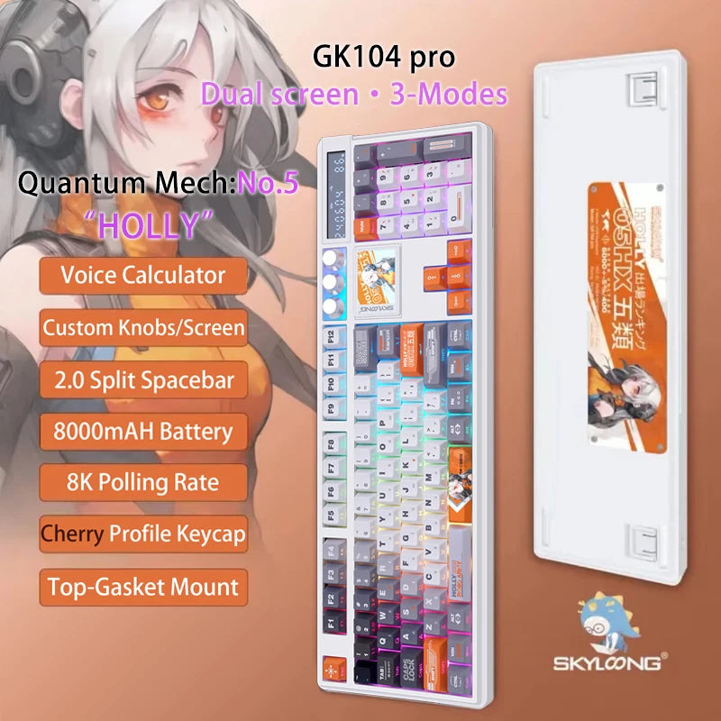 SKYLOONG GK104 Pro Mechanical Keyboard Wireless 3-Modes Gaming Keyboard with Knobs/Screen RGB PBT Keycap Hot-swap Silent Switch