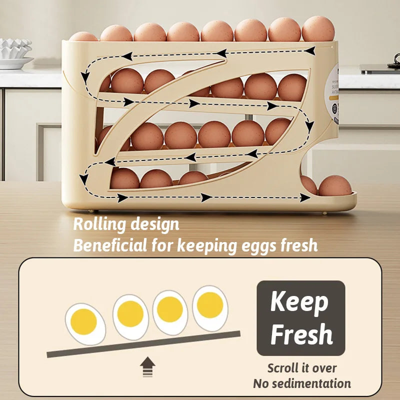 4 Layers Automatic Rolling Egg Holder Rack Storage Box Container Can Hold 30 Eggs High Quality Egg Rack Kitchen Fridge Organizer