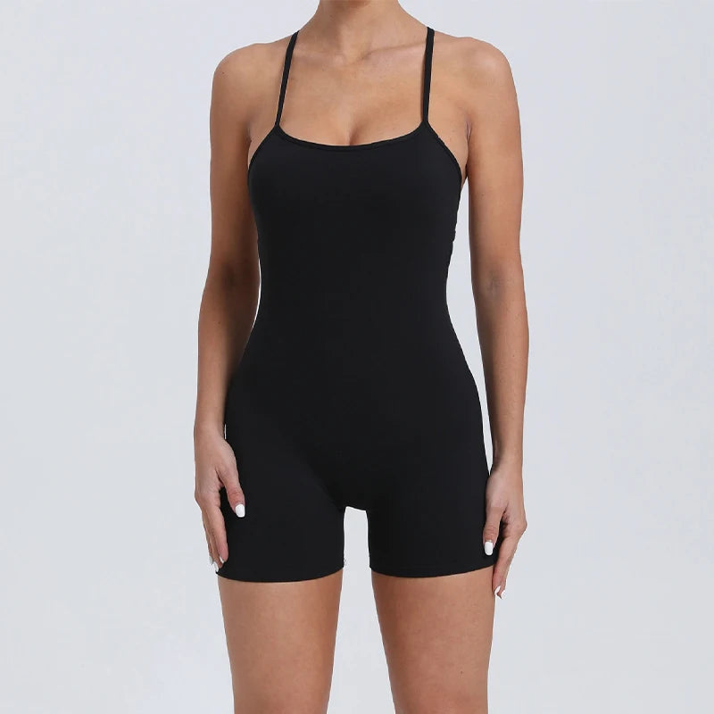 Hearuisavy Sports Jumpsuit Women Gym One-Piece Suit Fitness Yoga Fitness Boilersuit Workout Bodysuits V Back Jumpsuit Female