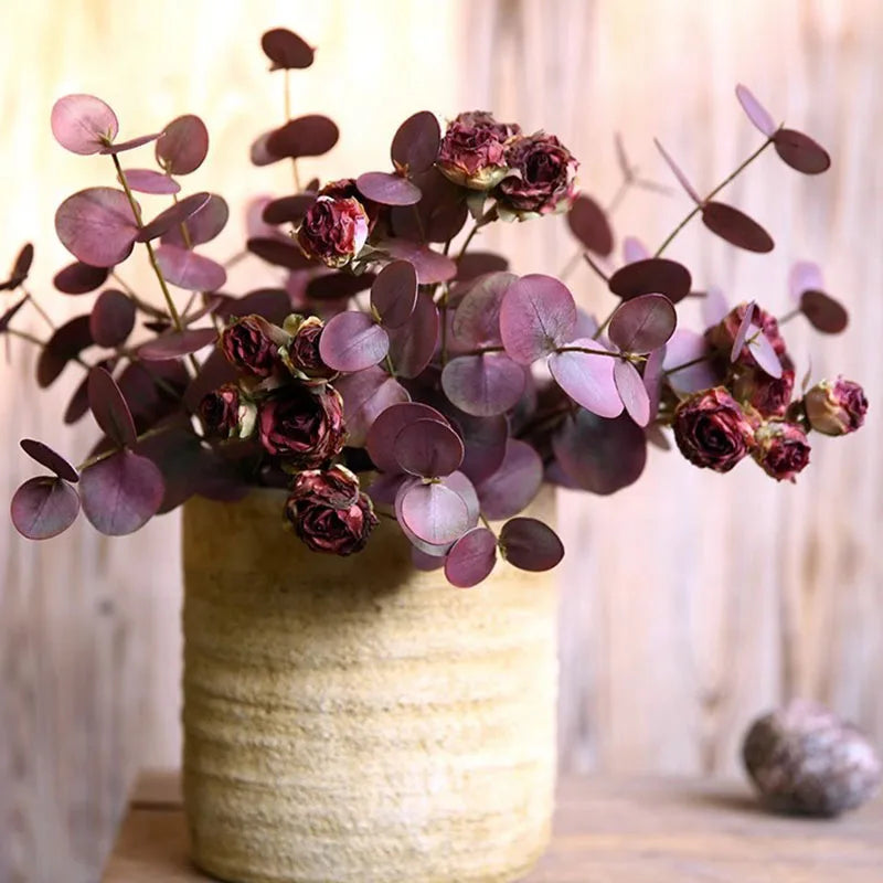 5Pc 3D Feel Latex Film Eucalyptus Leaf 3 Forks Artificial Green Plants Wedding Flower Arrangement Bouquet Luxury Home Decoration