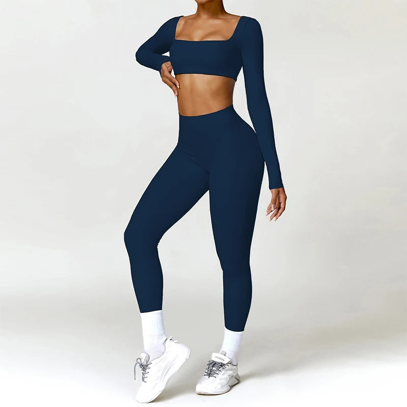 Ctenkevet Long sleeve Shirt Sports Set Women Fitness Yoga Suit Crop Top High Waist Gym Set Women Quick-Dry 2Pcs Yoga Clothes