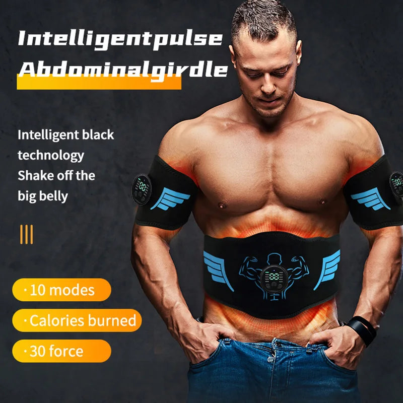 EMS Abdominal Toning Belt Muscle Toner Abs Trainer Electric USB Recharge Body Waist Massager Weight Loss Fitness Equiment Unisex