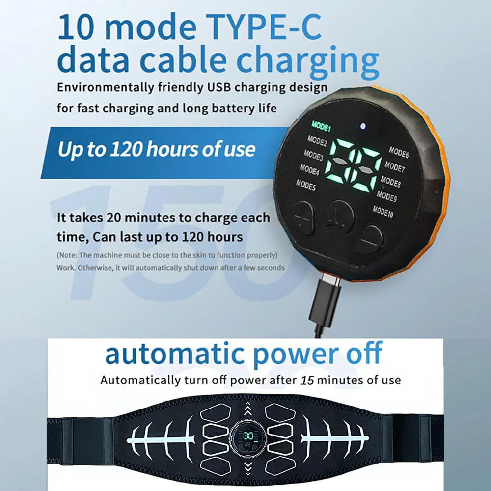Abdominal Muscle Toner EMS Muscle Stimulator Electric Toning Belt Waist Trainer USB Recharge Body Weight Loss Fitness Massager