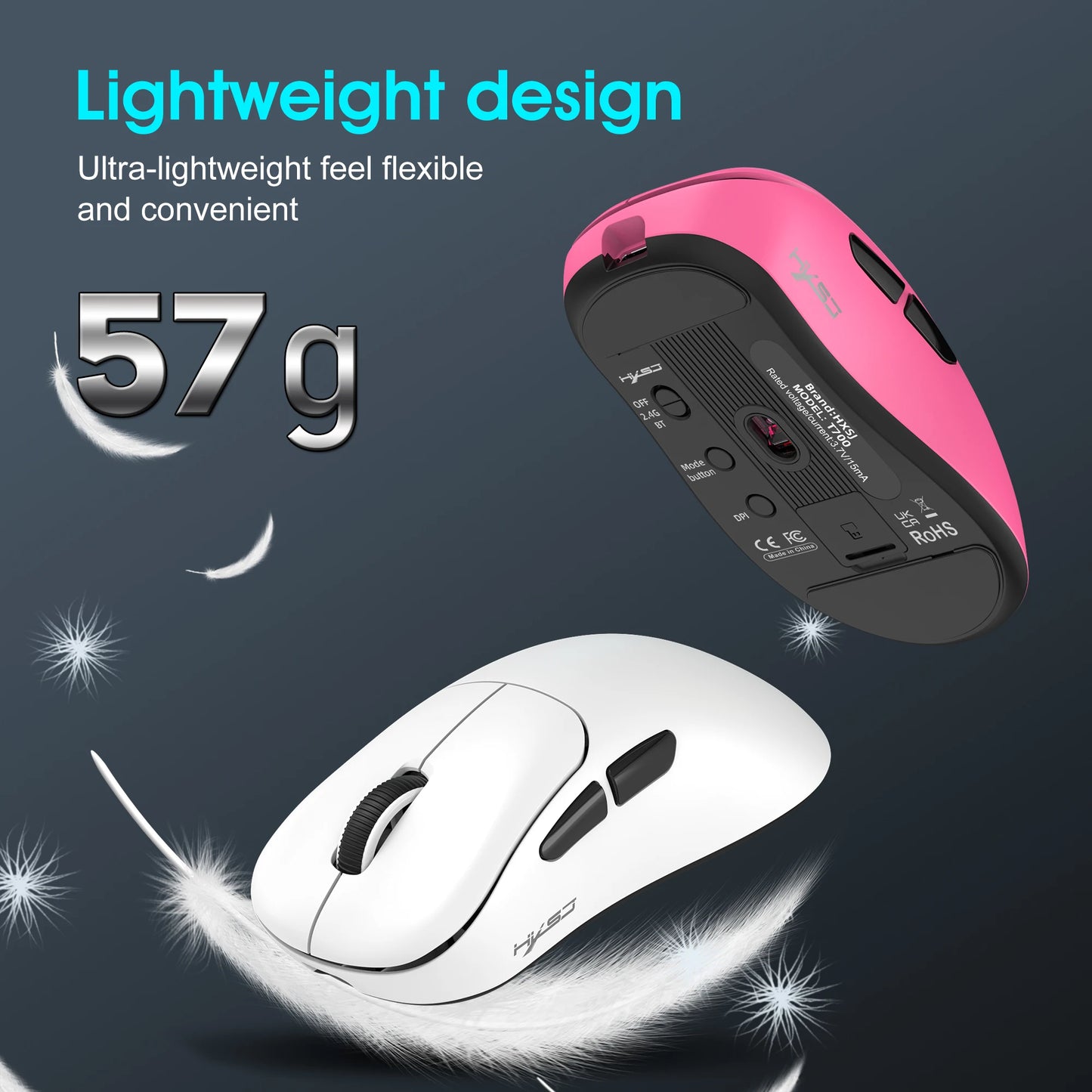 HXSJ T700 Lightweight 3 modes Gaming Mouse 500mAh Rechargeable Macro optical wireless office mouse for laptop Mac PC