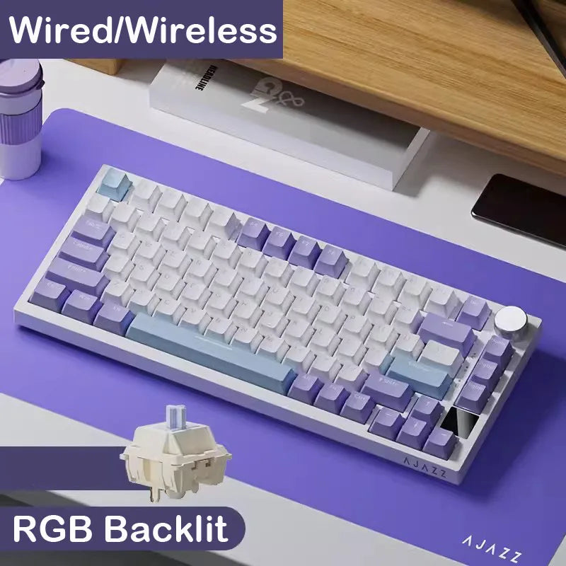 AJAZZ AK820 Wired & Wireless Mechanical Gaming Keyboard,70% Layout,Pluggable Switches,Tri-Mode Connectivity (USB/Bluetooth/2.4G）