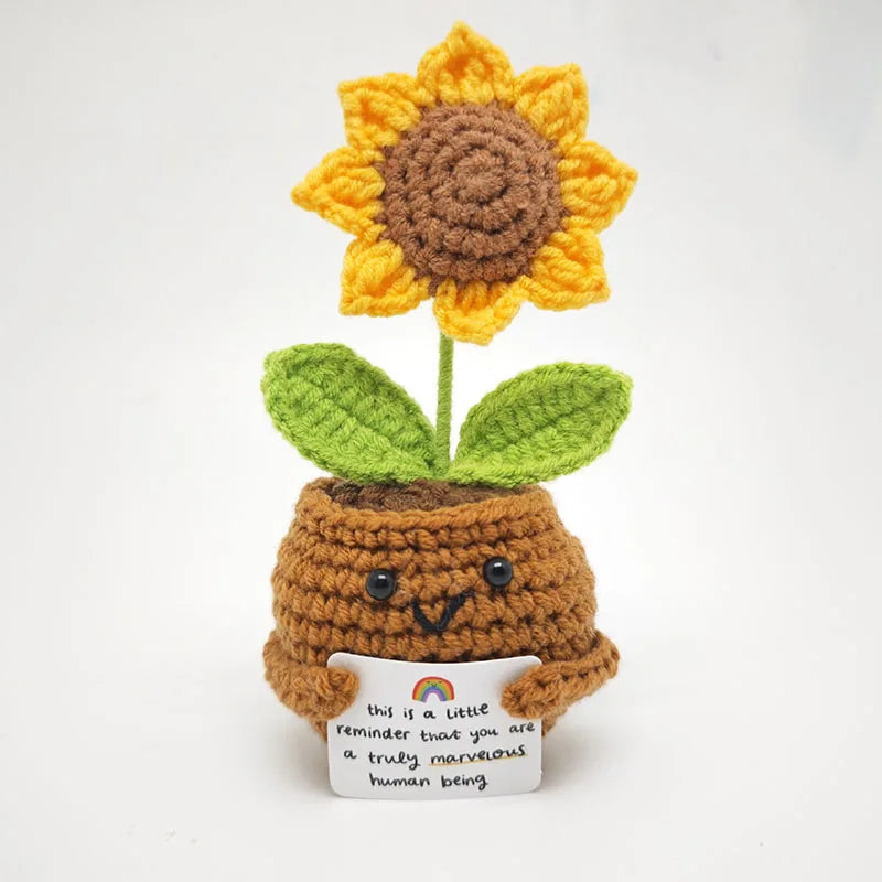 Crochet Flower Artificial Tulip Potted Finished Hand Woven Plants Knitted Sunflower Wedding Gift for Guests Home Decoration
