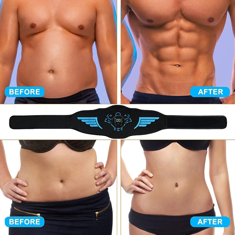 EMS Abdominal Toning Belt Muscle Toner Abs Trainer Electric USB Recharge Body Waist Massager Weight Loss Fitness Equiment Unisex