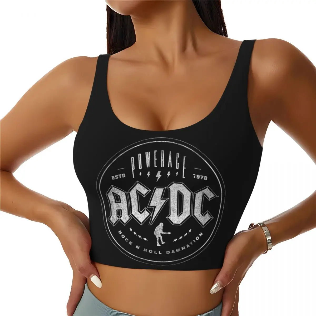 Retro Rock Fashion Trend AC/DC Sexy Vest Fitness Cropped Tank Top Women Heavy Metal Music Band Yoga Sports Comfortable Bra