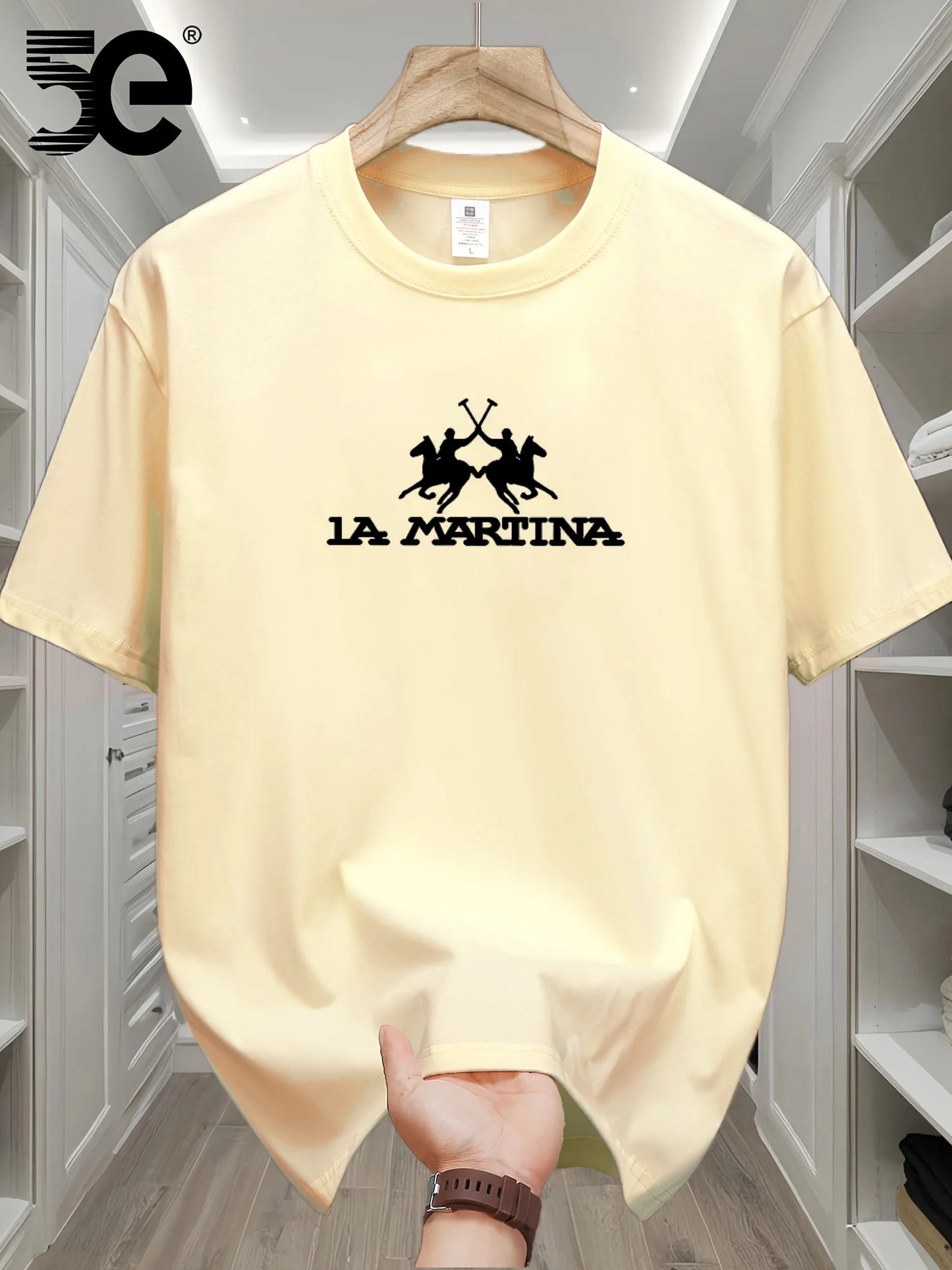 Men's summer 100% pure cotton fashionable casual loose sports LA MARTINA pattern printed round neck short sleeved T-shirt top