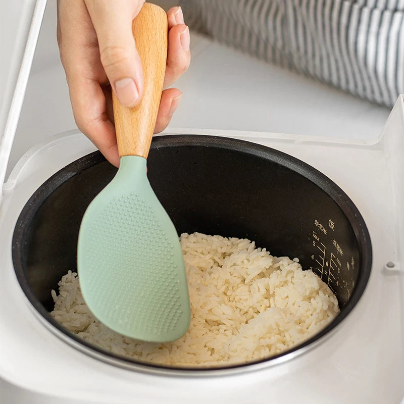 Silicone Rice Spoon Paddle Standing Rice Spatula Heat Resistant Nonstick Rice Scooper Sushi Mashed Potato Tool Kitchen Gadgets