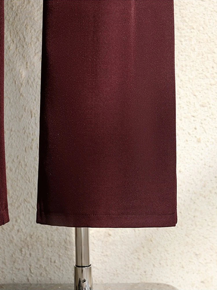 Spring 2025 New Burgundy Suits Pants for Women Office Lady Elegant High Waist Wide Leg Fashion Trousers with Pockets Black Gray