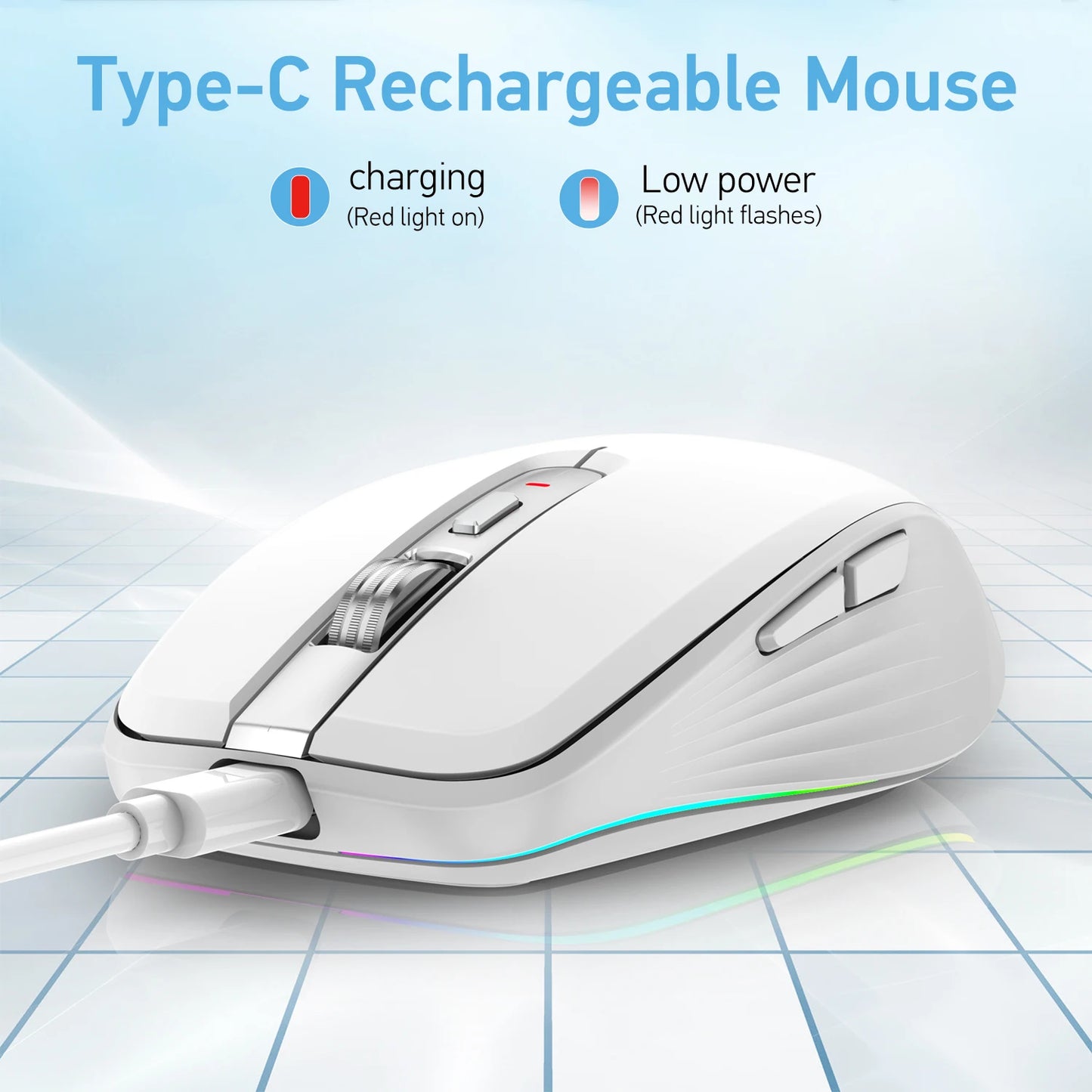 HXSJ M303 2.4G Dual Mode Ergonomic Lightweight RGB Backlit 6-Button 700mAh Wireless USB Mouse for Office Gaming Wholesale Laptop
