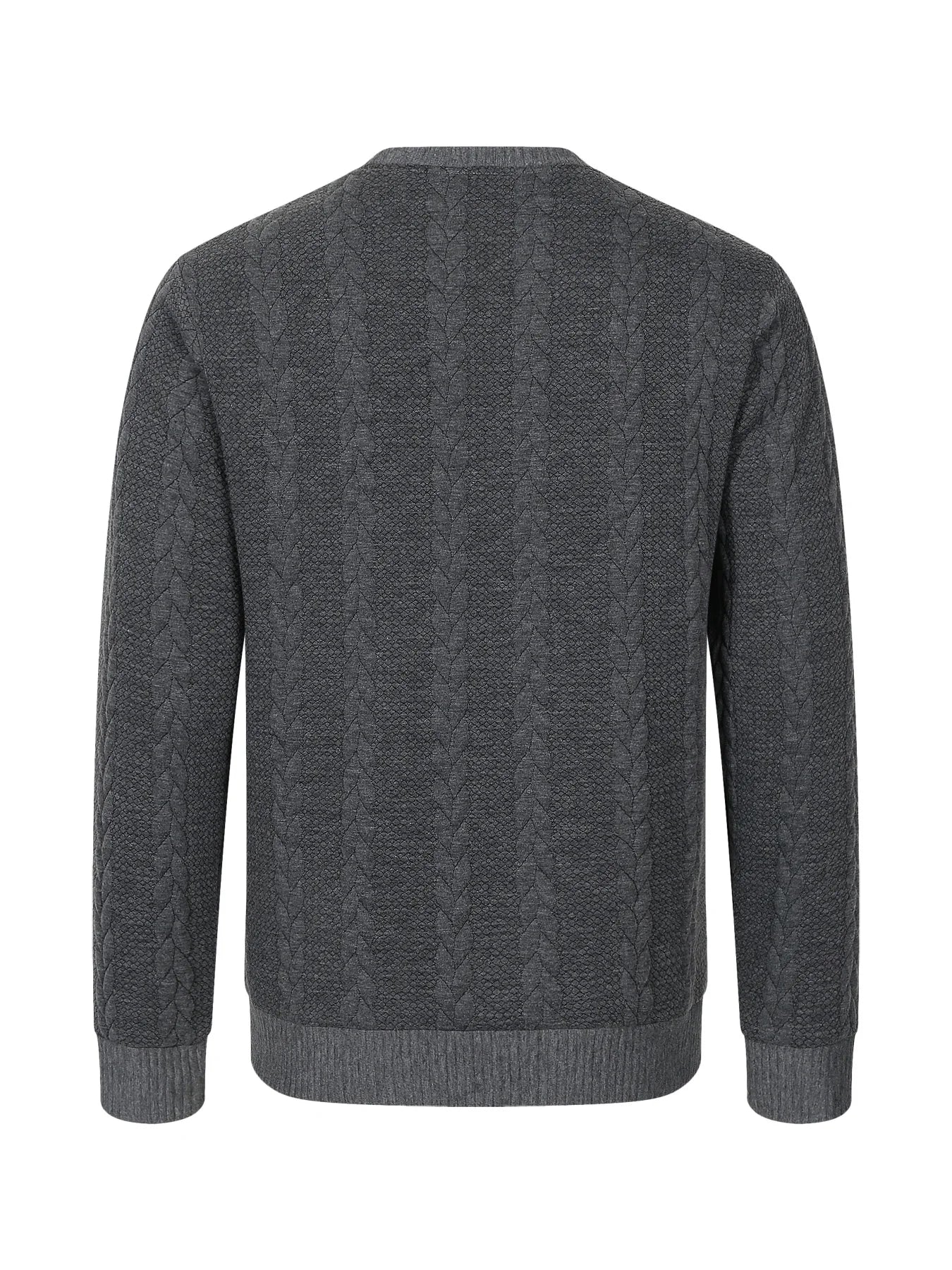 Autumn men's new round neck jacquard checkered high-end boutique fashion long sleeved polo shirt casual solid color warm T-shirt