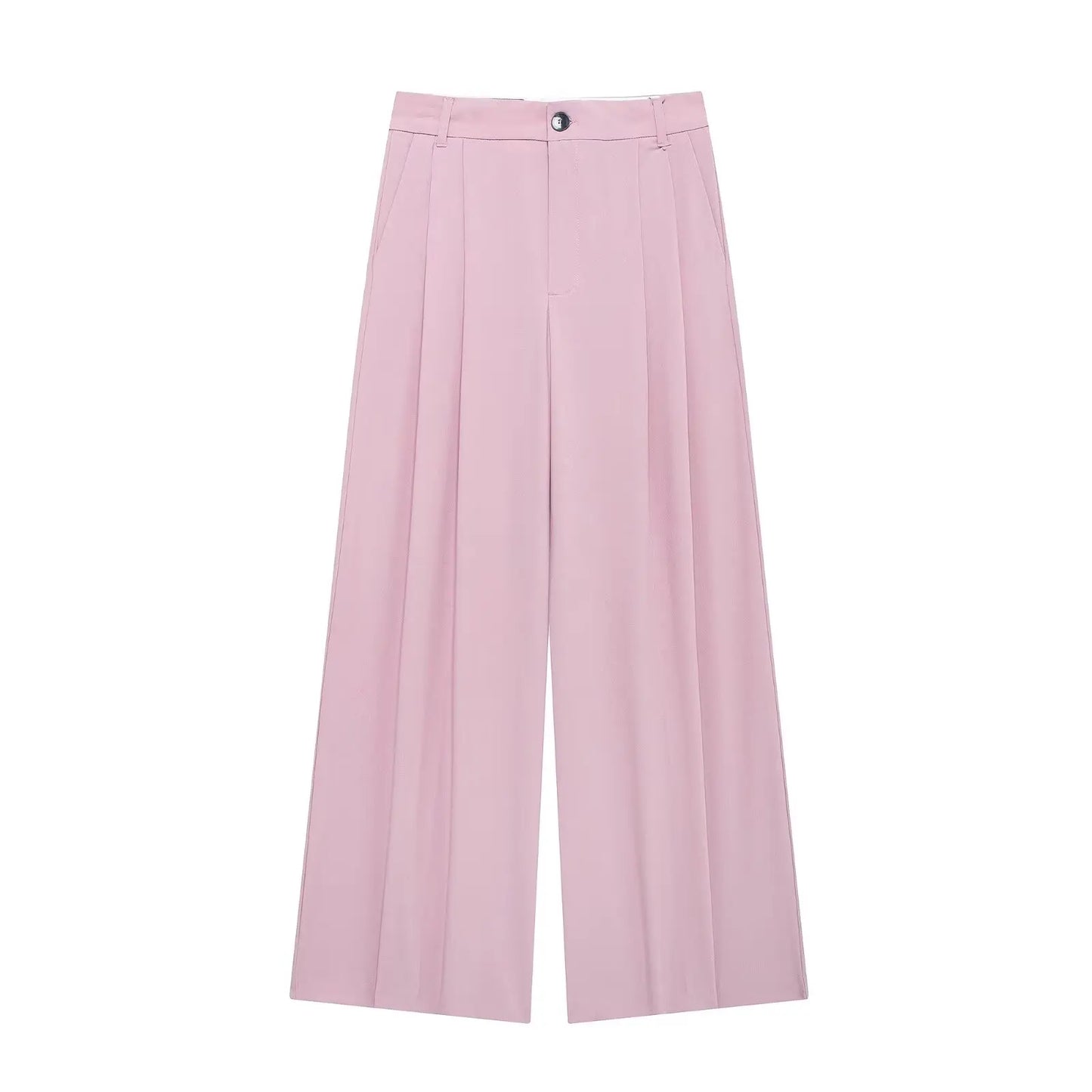 TRAFZA Women Casual Solid Straight Pants 2024 New Fashion Female Loose High Waist Zipper Fly Trousers Vintage Office Lady Pants